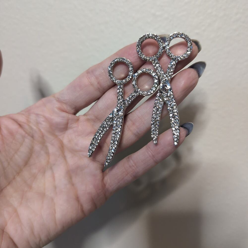 Rhinestone Embellished Scissors Drop Stud Earrings